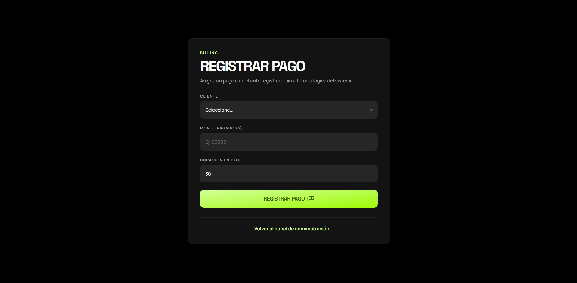Pantalla de pagos FitPower